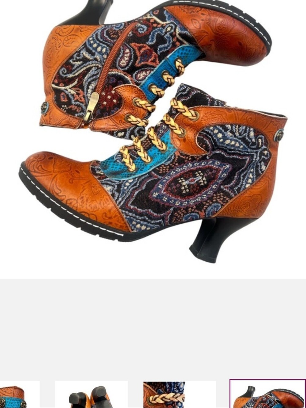 Socofy Boho Festivalcore Tapestry Art To Wear Ankle Embossed Boots EU38 -US 7.5